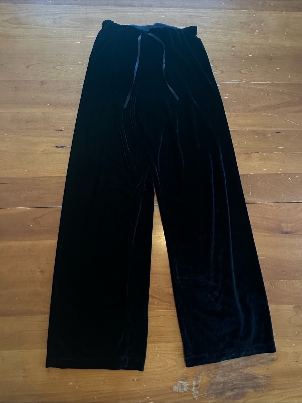 Velvet Wide-Leg Pajama Pants - Black